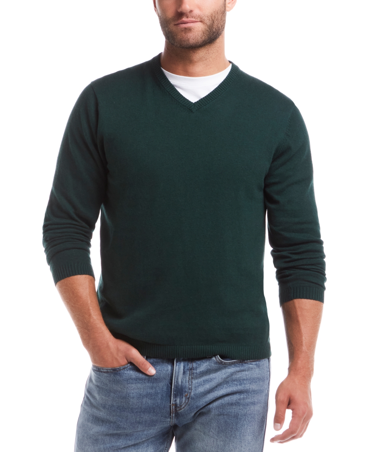 Weatherproof Vintage Men's Long Sleeve V-neck Cotton Cashmere Sweater In Pine