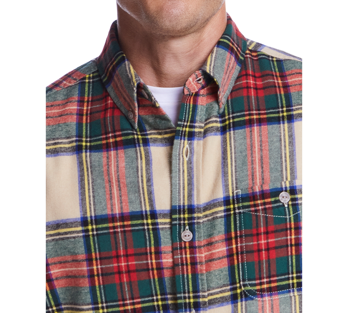 Weatherproof Vintage Men's Plaid Flannel Shirt In Bold Beige