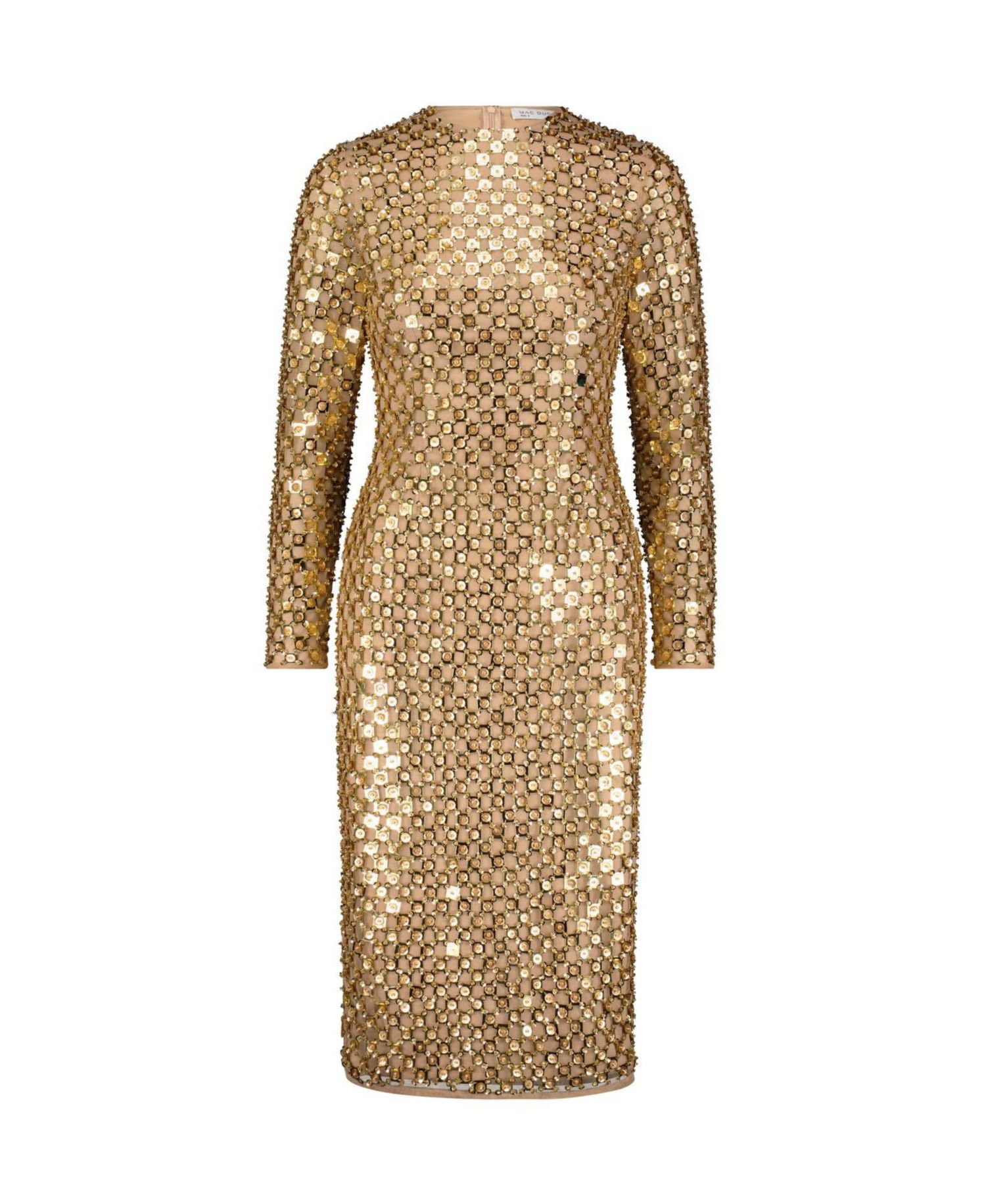 Women's Beaded Georgette Long Sleeve Fitted Midi Dress