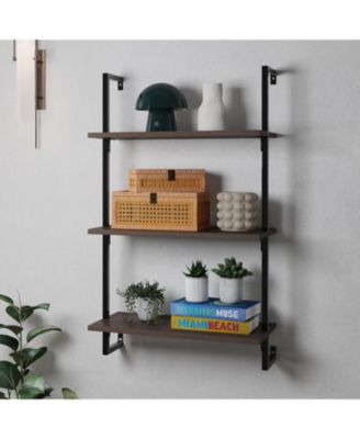 Madera  Industrial 3-Shelf Wood Wall-Mounted Open Ladder Bookcase, Metal Frame