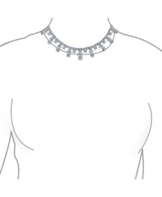  Estate Art Deco Style Multi Teardrop CZ Statement Spray Bib Collar Necklace Silver Plated