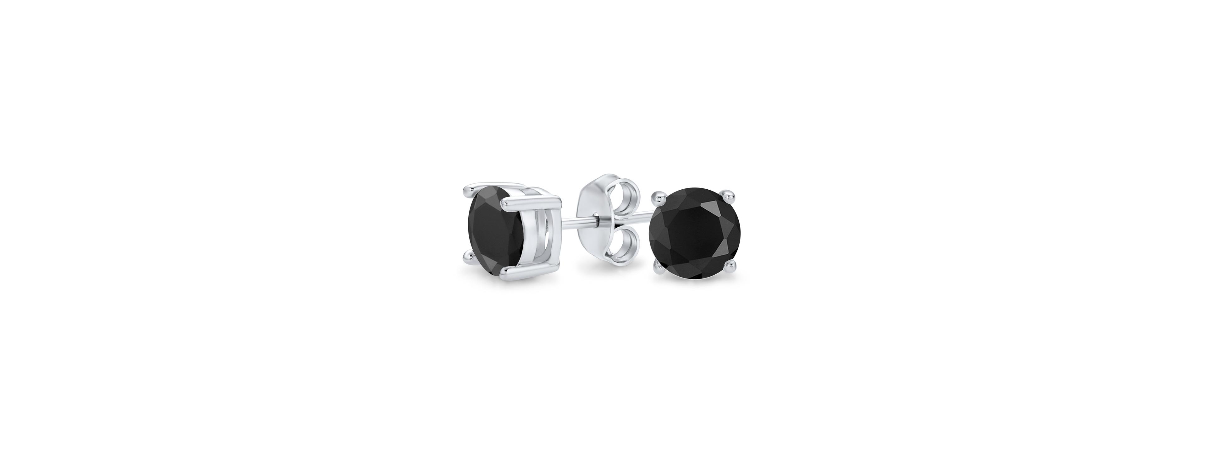 Bling Jewelry Black Solitaire Cz Stud Earrings .925 Sterling Silver