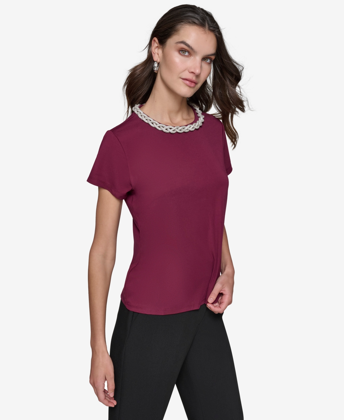 KARL LAGERFELD WOMEN'S EMBELLISHED SCOOP-NECK TOP