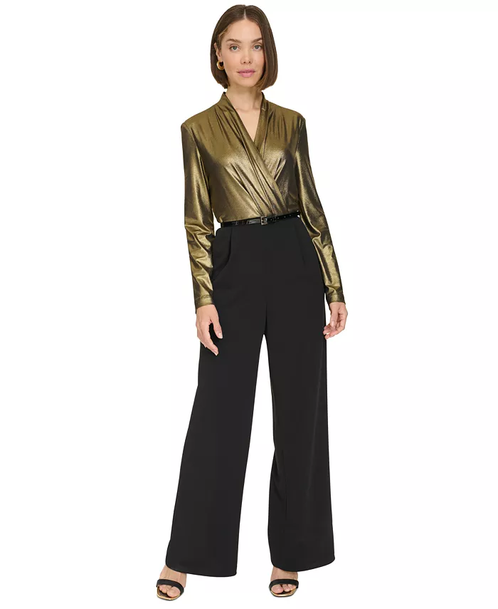 Women's Shimmer Belted Wide-Leg Jumpsuit