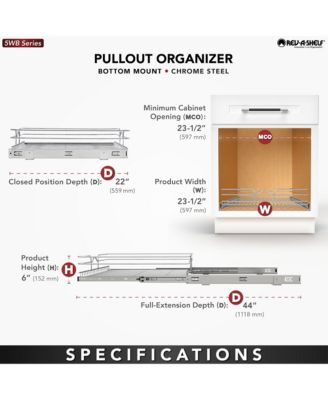 Kitchen Cabinet Pullout Shelf Organizer, 24 x 22 In, 5WB1-2422CR-1
