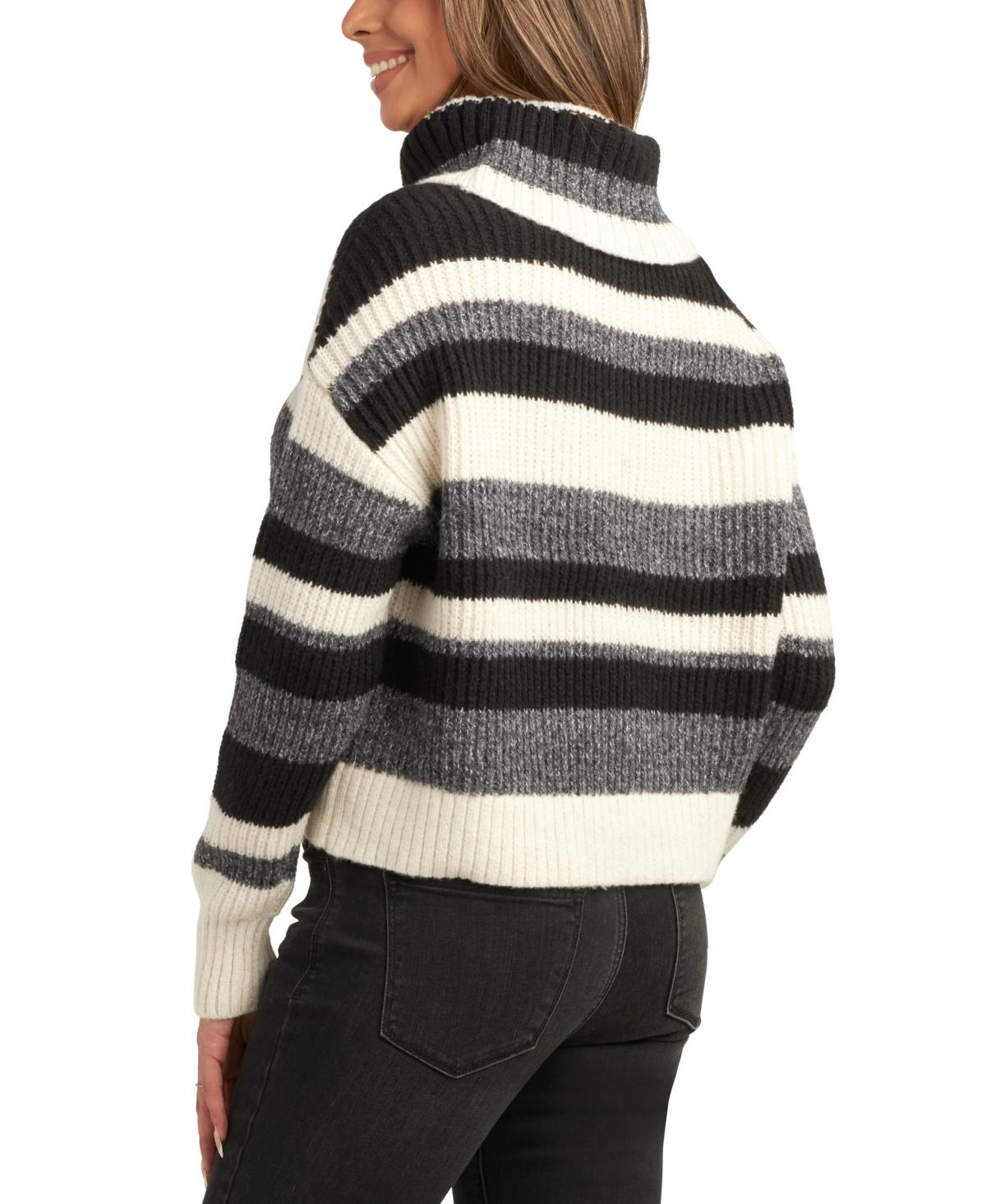 Bcx Juniors' Striped Ribbed Dropped-Shoulder Cowlneck Sweater - Color 1