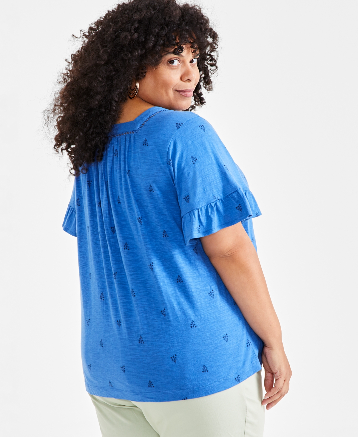 Style & Co Plus Size Flutter-Sleeve Print Top, Created for Macy's