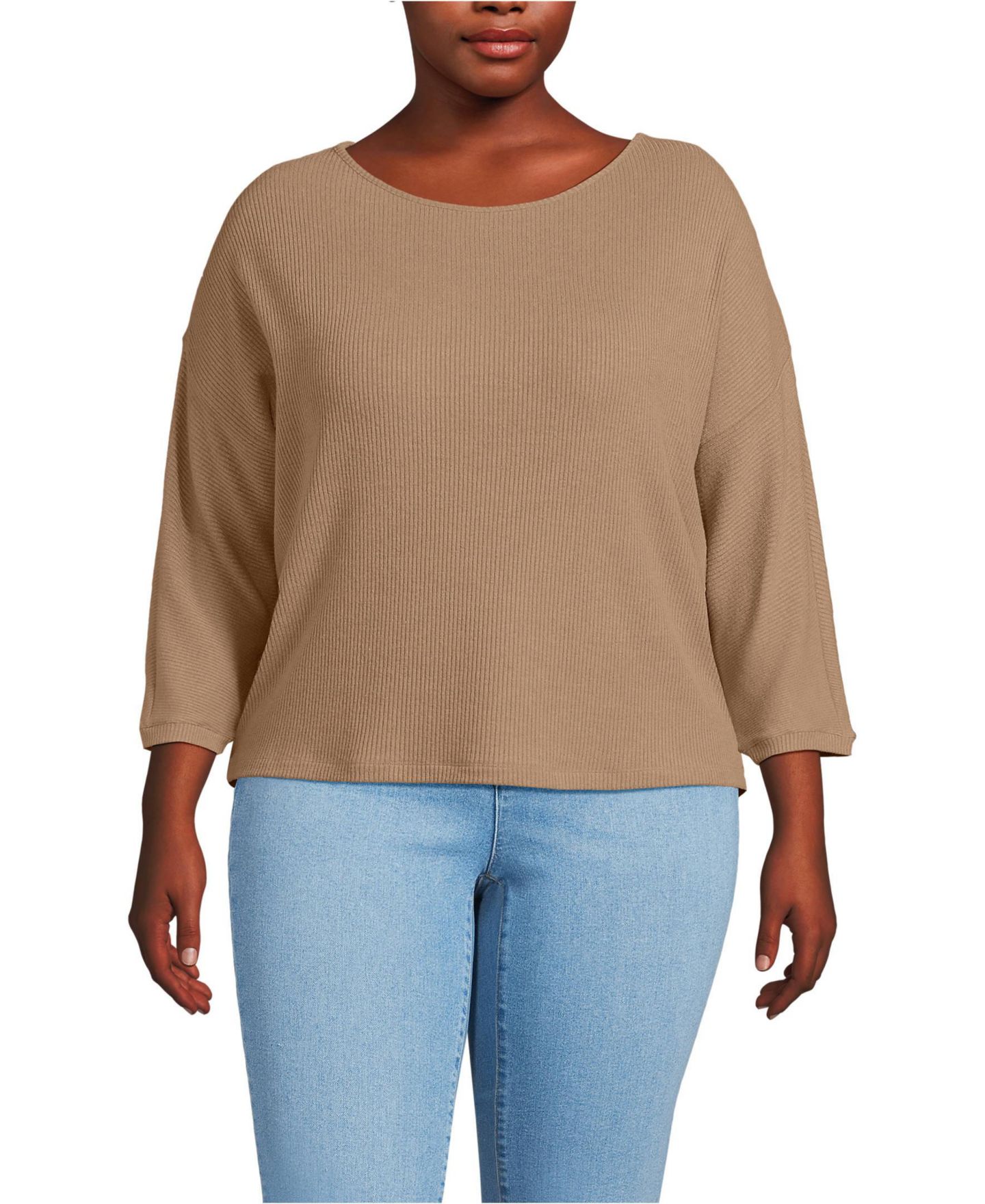 Женский топ Lands' End Plus Size 3/4 Sleeve Cozy Rib Dolman, цвет: Меланжевый — фото 1