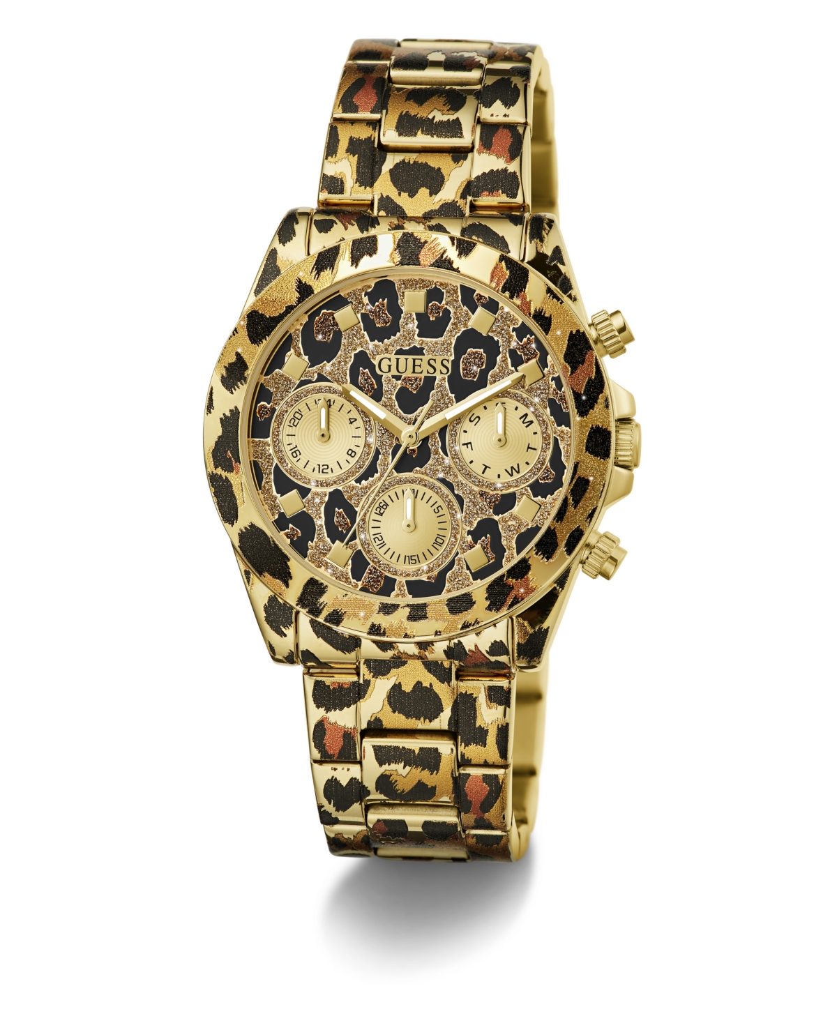 Guess Women's Multi- Function Leopard Steel Watch 38mm In Leopard