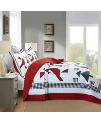 3 Pcs Winter Red Cardinals Christmas Quilt Bedspread Set King