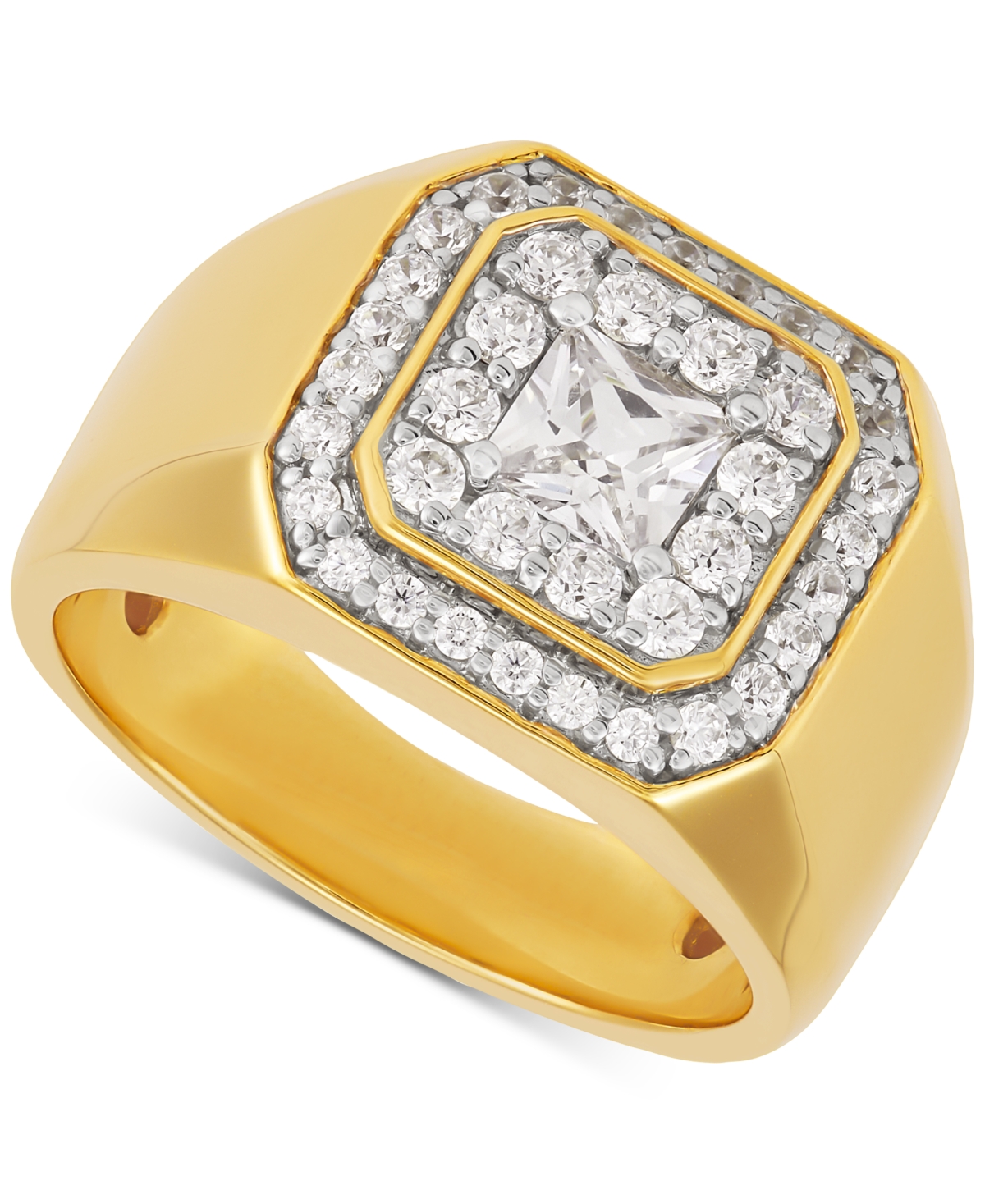 Men's Lab Grown Diamond Princess & Round Halo Ring (1-1/2 ct. t.w.) in 10k Gold - Gold