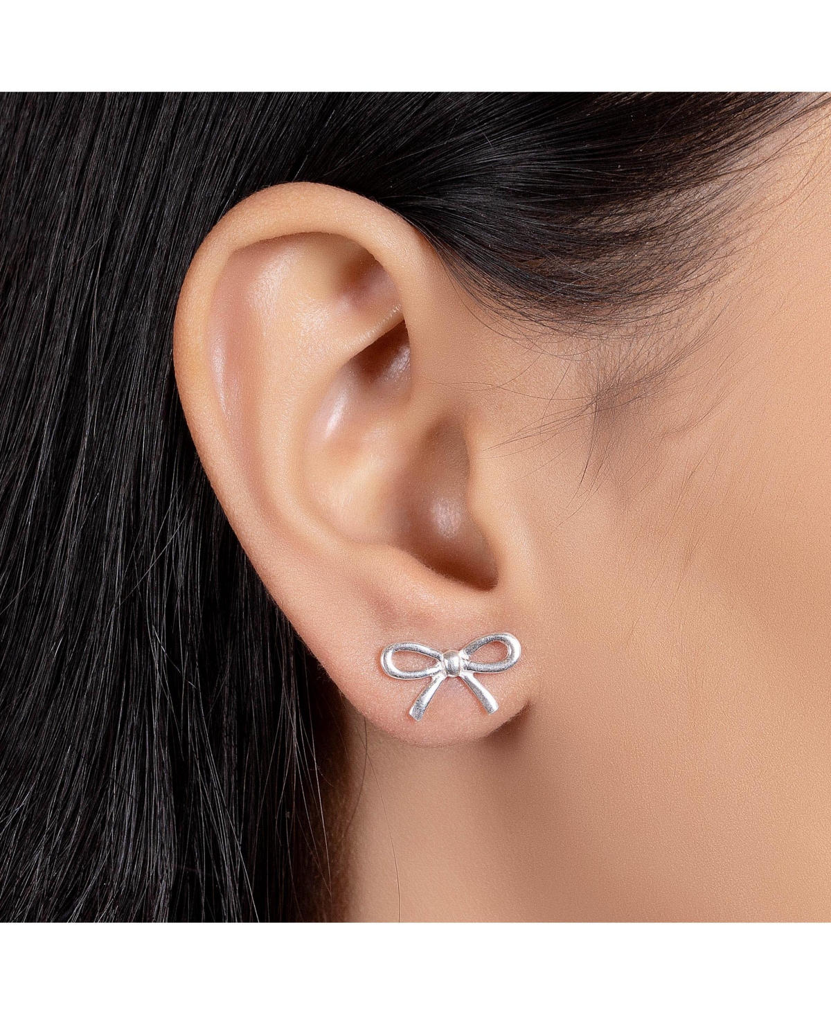 Bling Jewelry Delicate Simple Dainty Ribbon Birthday Present Bow Stud Earrings For Women Rose Gold Plated .925 Sterling- Silver