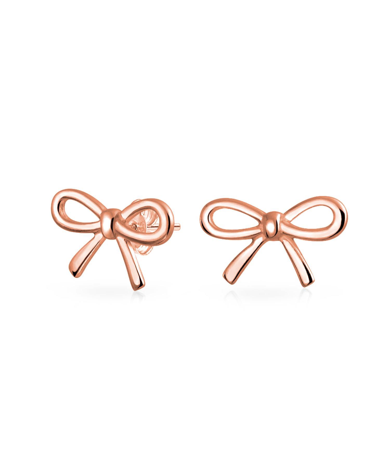 Dainty Ribbon Bow Stud Earrings Rose Gold Plated .925 Sterling Silver