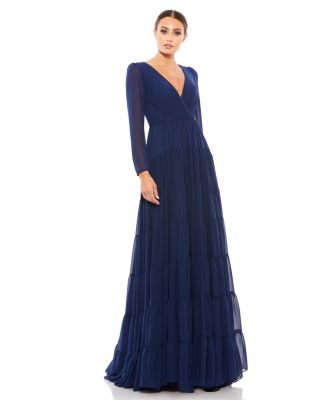 Mac Duggal Women's Long Sleeve Ruffle Tiered Evening Gown - Macy's