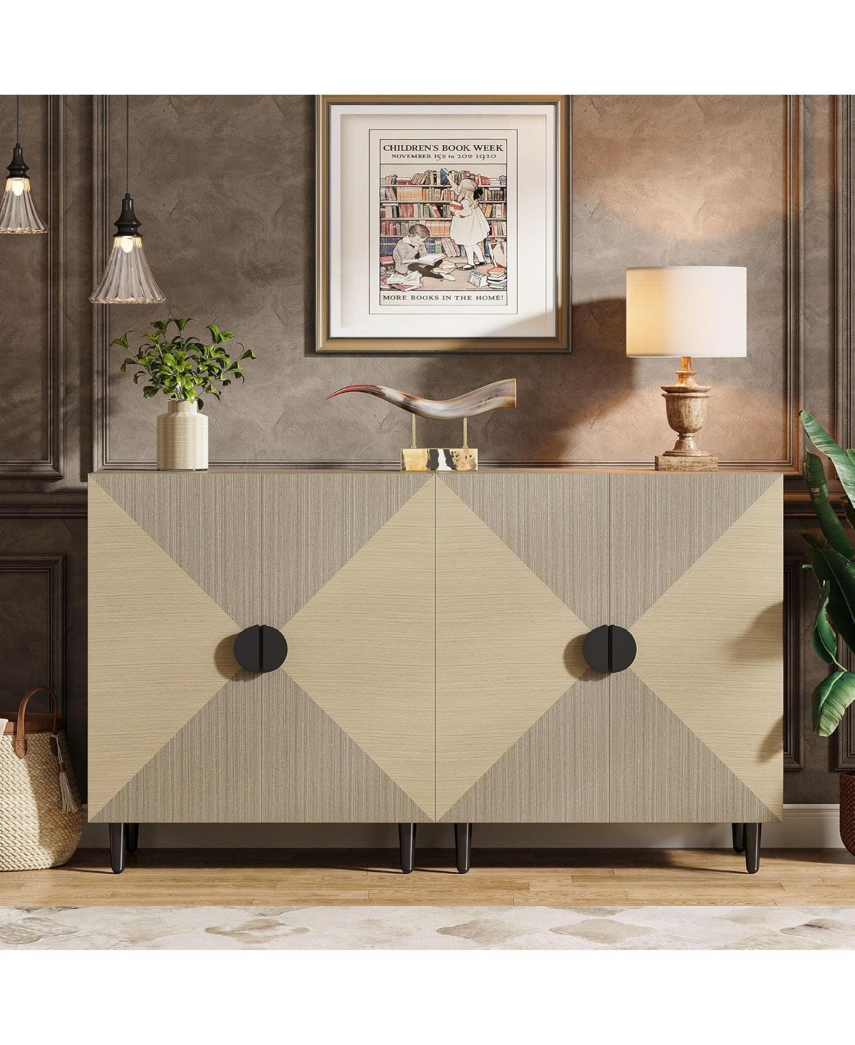 Tribesigns Set of 2 Sideboard Buffet Cabinet with Storage, Kitchen Storage Cabinet with Doors and Adjustable Shelves, Wooden Credenza Coffee Bar A