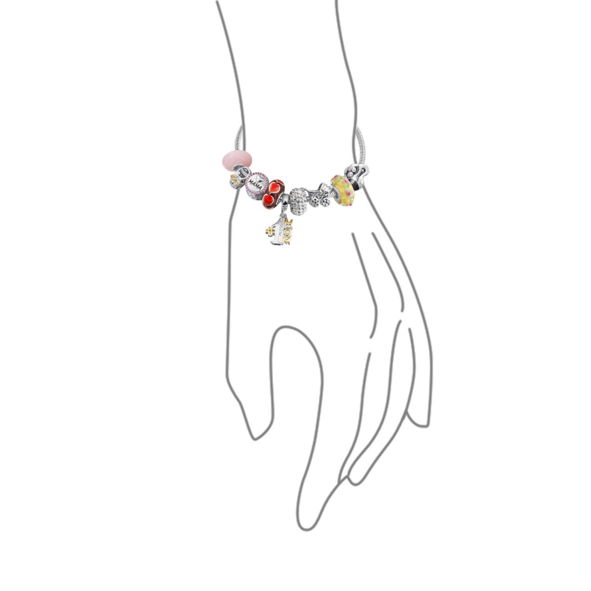 Bling Jewelry #1 Mom Wife Family Cheerleader Grandma Love Themed Starter Beads Multi Charm Bracelet For Women .925 Silver Snake Chain European Barrel