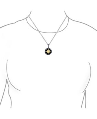 Viking Disc Medallion Black Gold Plated Compass Pendant Necklace Sterling Silver Chain