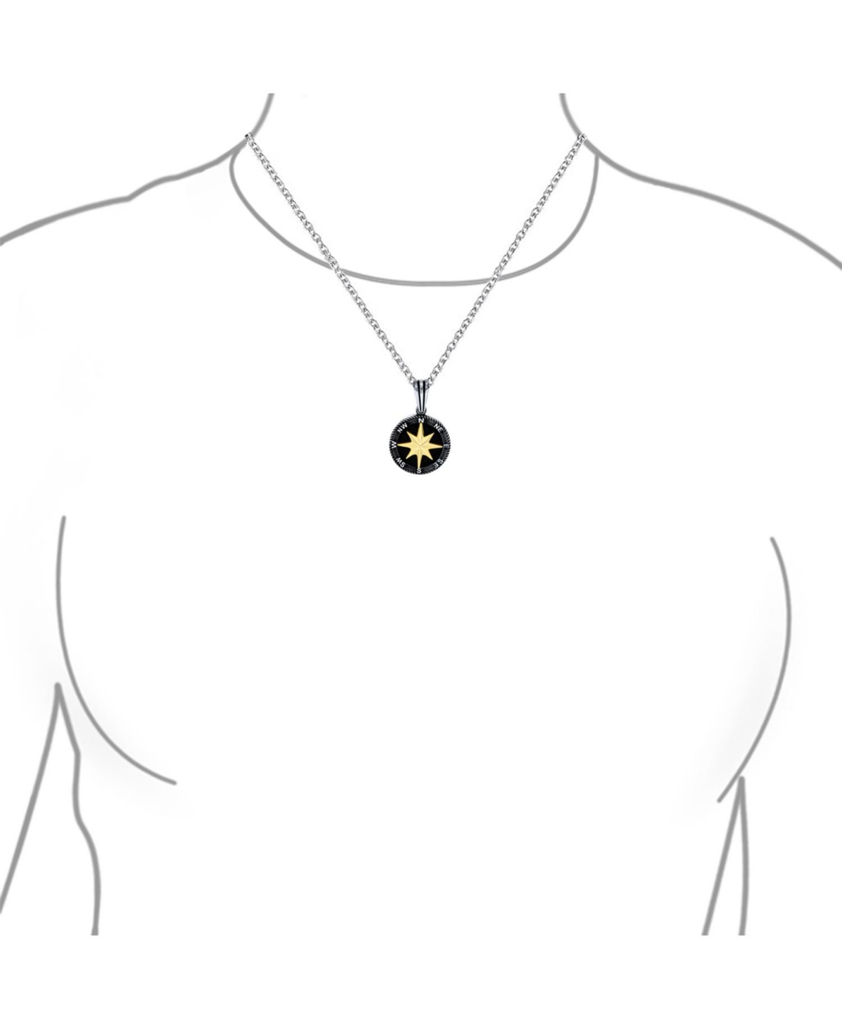 Bling Jewelry Unisex Explorer Travel Viking Disc Medallion Inspirational North Star Rose Compass Pendant Necklace For Men For Women Black Plated Two T