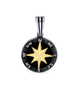 Viking Disc Medallion Black Gold Plated Compass Pendant Necklace Sterling Silver Chain