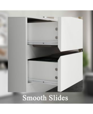 30-Shelf White Wood Standard Bookcase With Doors,LED Lights,Drawers