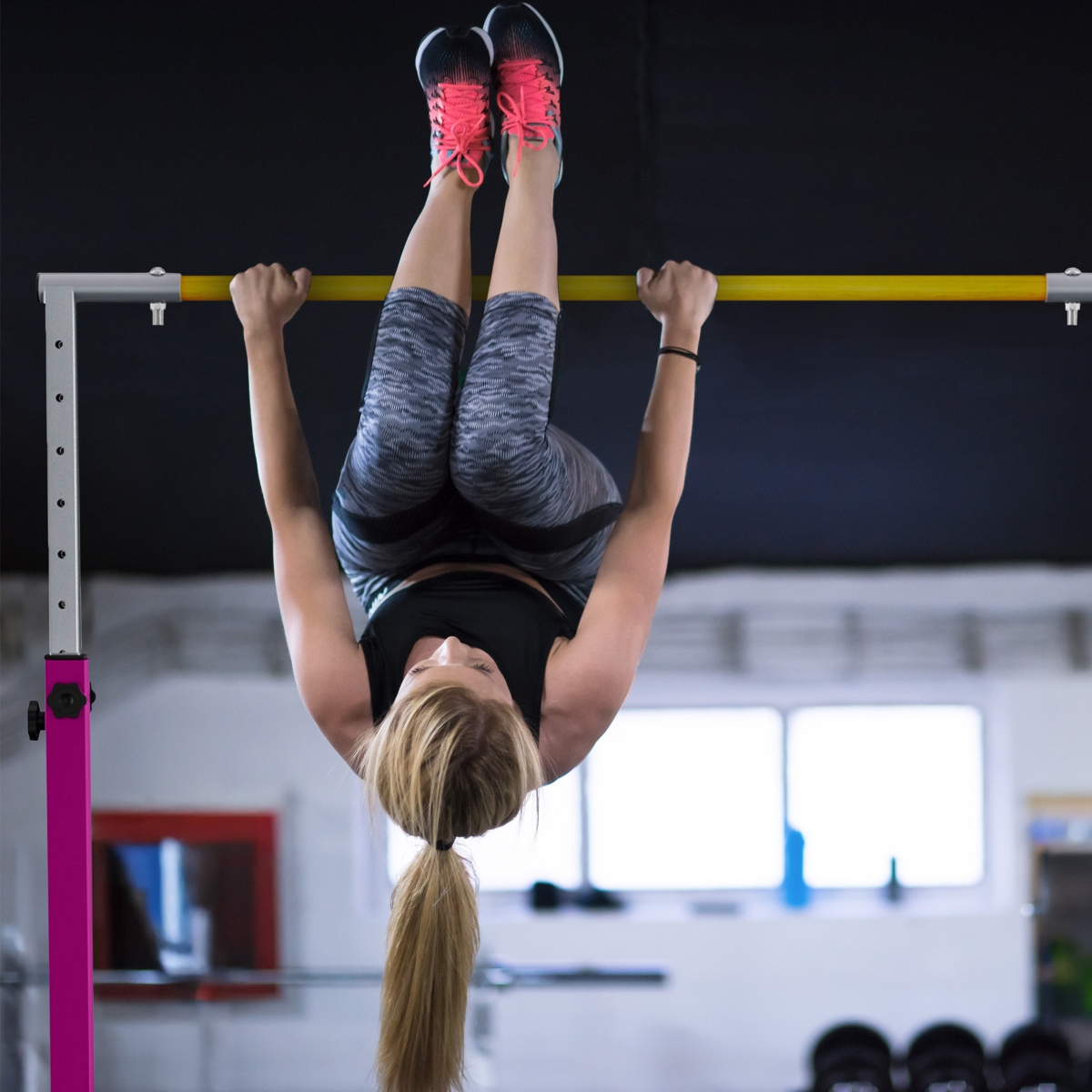 BalanceFrom Fitness 120 x 48 Inch Exercise Mat & Adjustable Gymnastics Bar, Pink