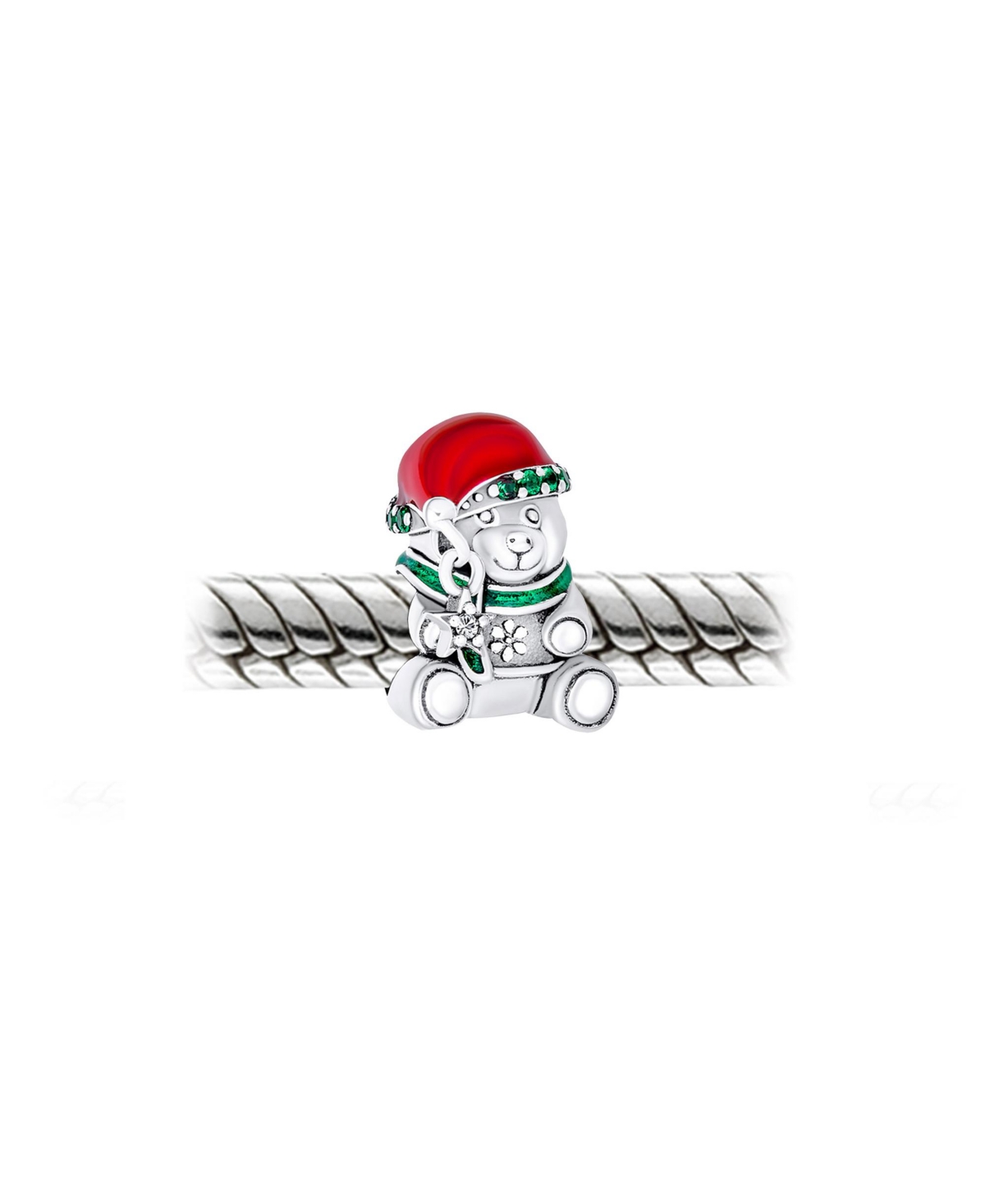 Bling Jewelry Holiday Cute Stuffed Animal Green ScarfHat Christmas Teddy Bear Charm Bead - Red
