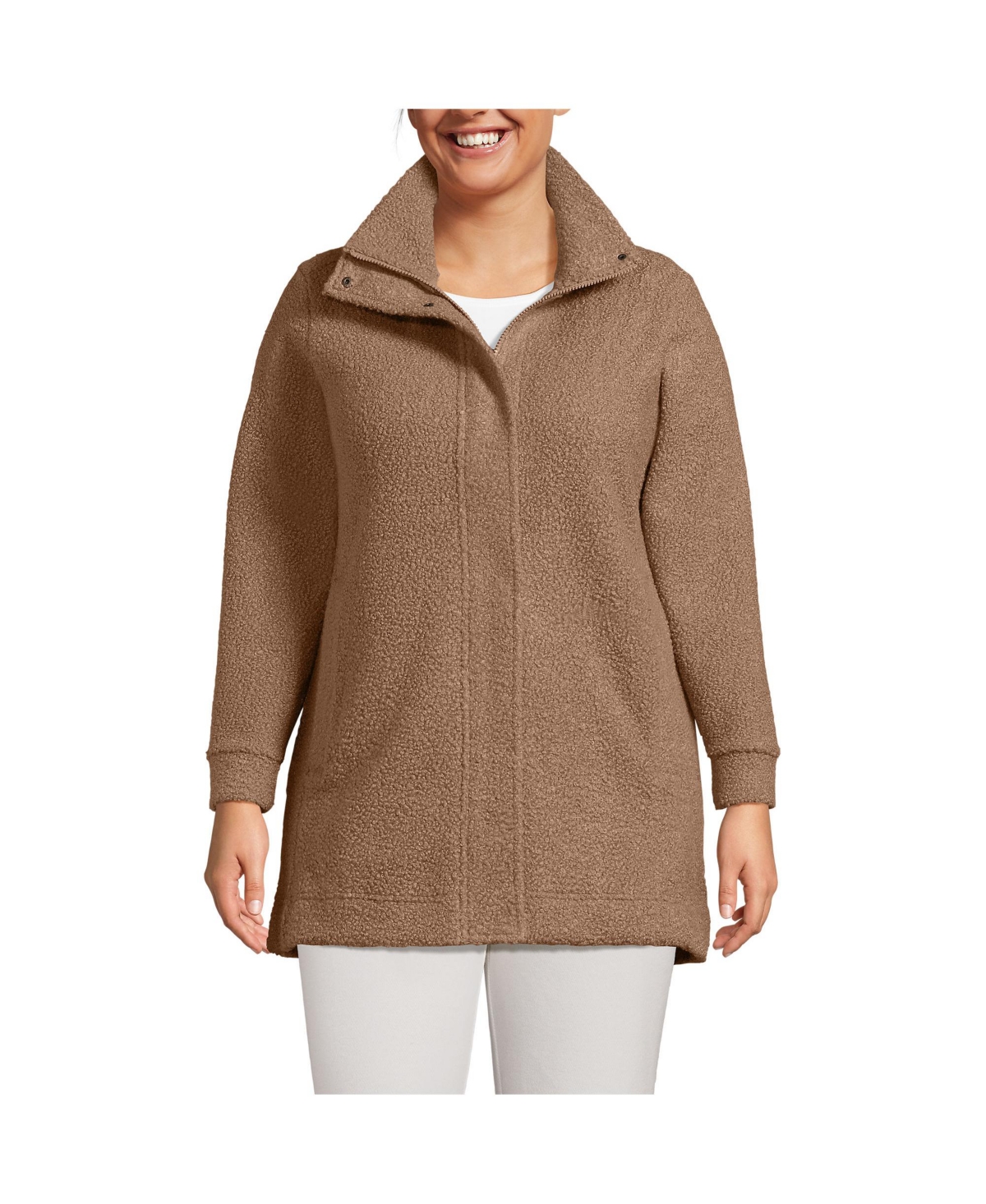 Plus Size Boucle Fleece Coat - Pale slate blue