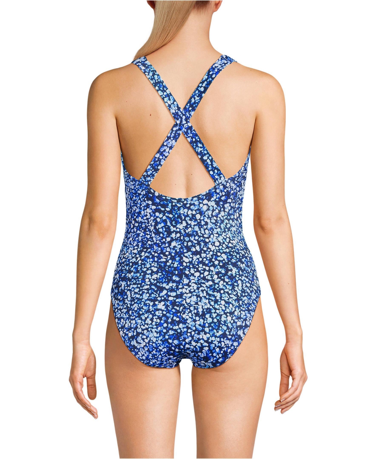 Lands' End Women's D-Cup Tugless X-Back One Piece Swimsuit -turquoise mosaic dot