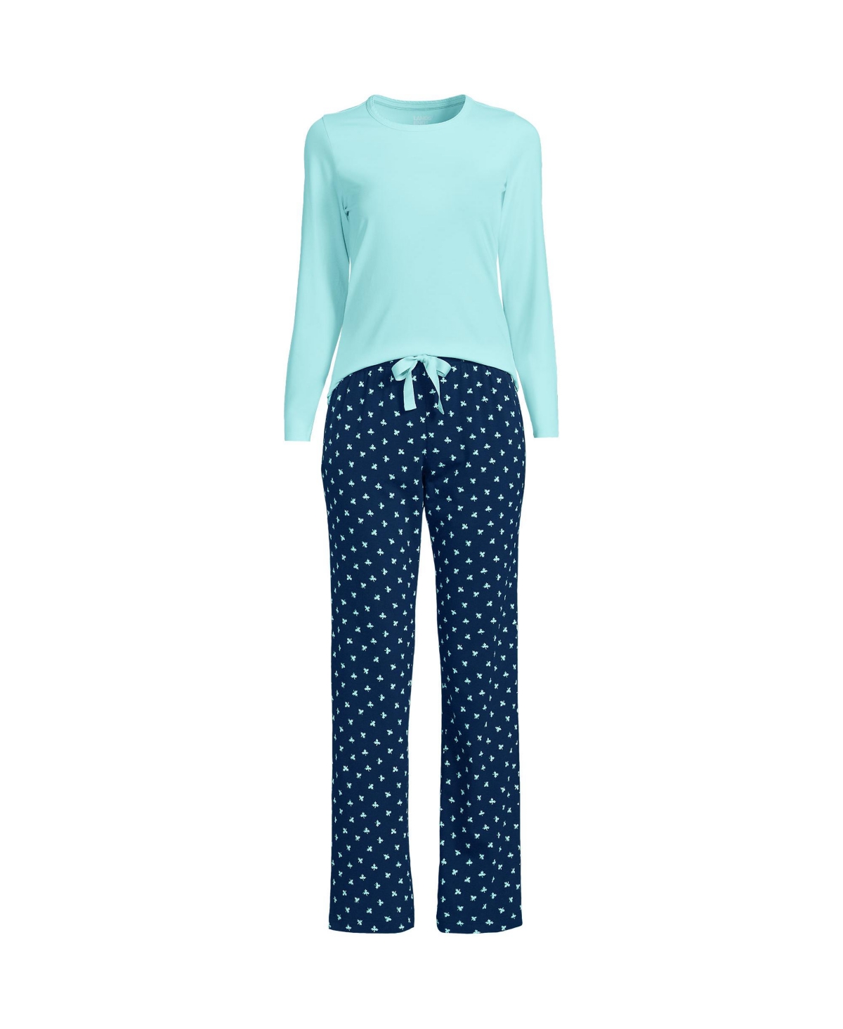 Lands' End Women's Knit Pajama Set Long Sleeve T-Shirt and Pants
