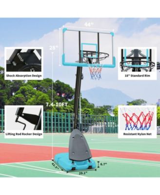 Outdoor Portable Basketball Hoop System, Height Adjustable 7.5-10ft, 44 Inch Backboard, with Stable Base and Wheels