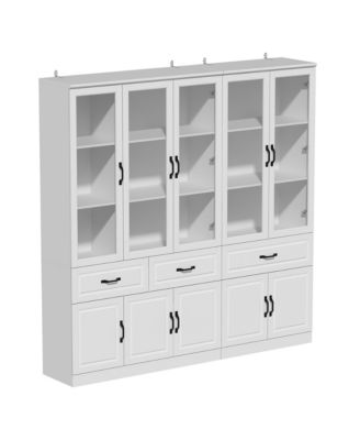 12-Shelf White Wood Standard Bookcase With Adjustable Shelves Drawer