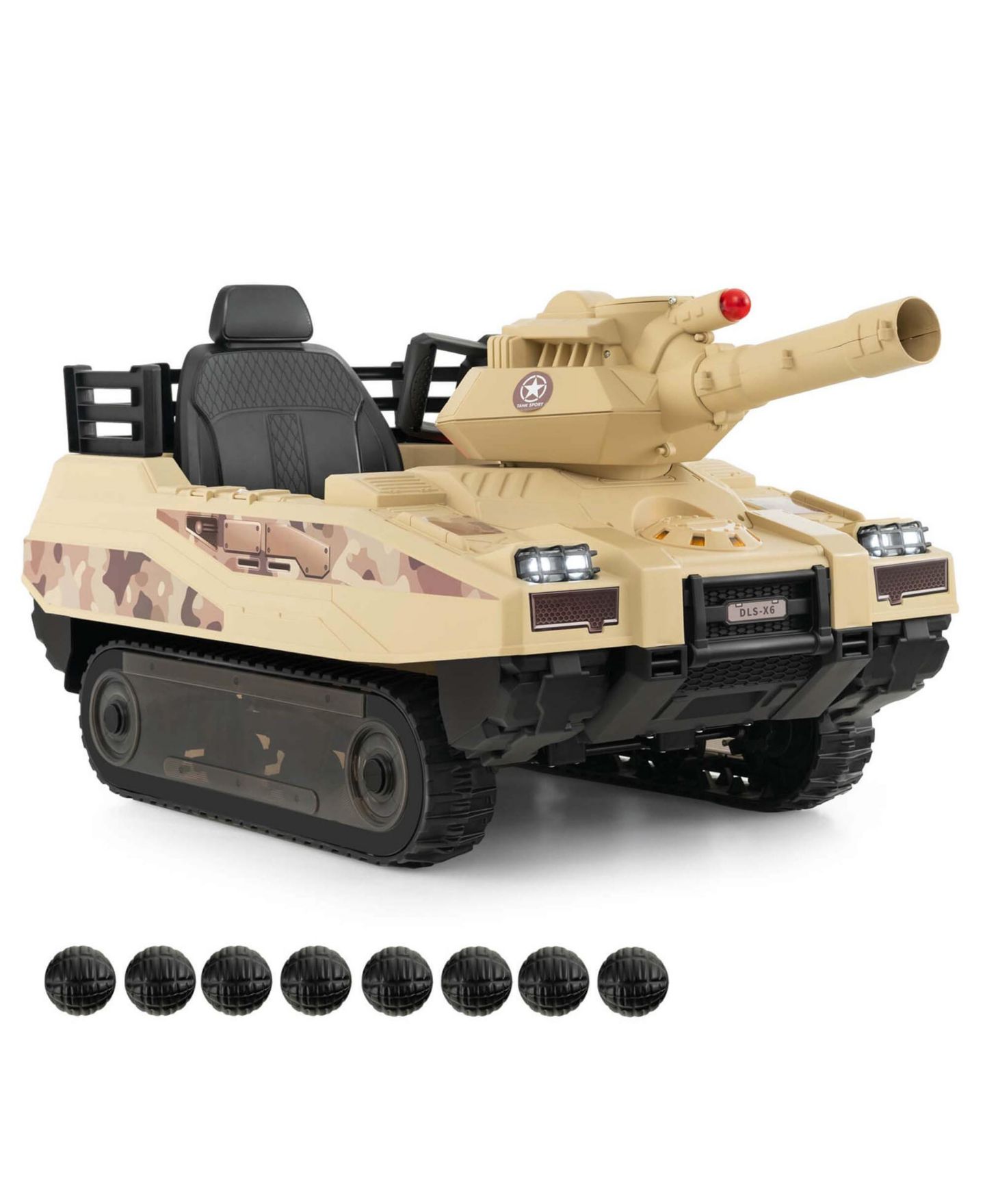 Детские игрушки Costway Electric Remote Control Rotatable Turret Kids Ride On Tank, цвет: Коричневый — фото 8