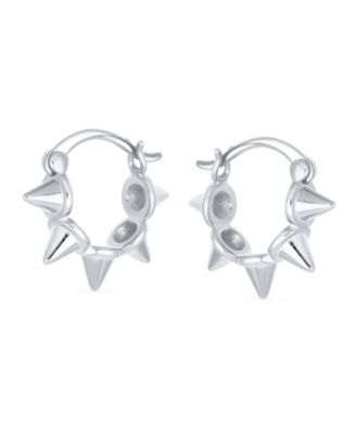 Punk Rocker Goth Biker Jewelry 5 Spike Points Arrow Huggie Mini Hoop Earrings .925 Sterling Silver