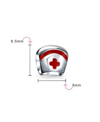 Nurse Cap Cross Medical RN Hospital Doctor Charm Bead Sterling Silver