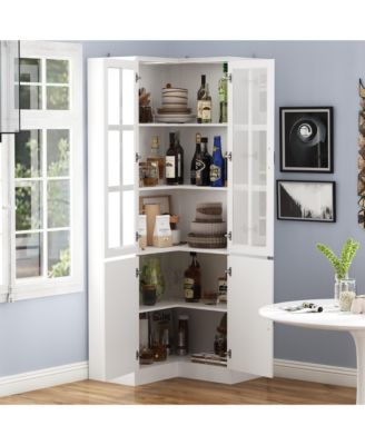 5-Shelf White Wood Corner Standard Bookcase with Adjustable Shelves