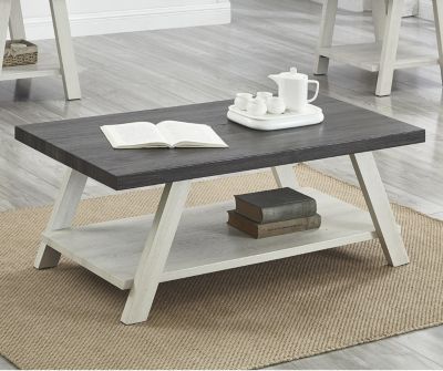 Two-Tone Wood Shelf Coffee Table in Weathered Charcoal and Beige