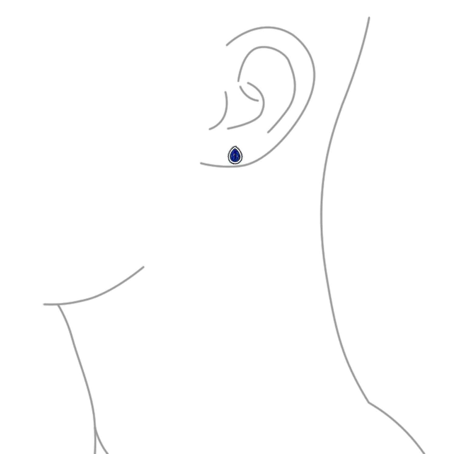 Bali Style Bezel Set Blue Lapis Teardrop Stud Earrings .925 Sterling Silver