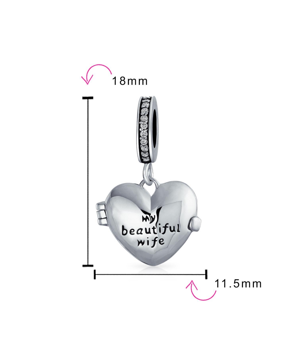 Bling Jewelry My Beautiful Wife Words Heart Locket Charm Bead .925 Sterling- Silver