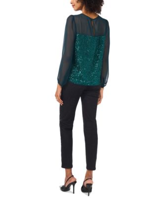Women's Sequin Crewneck Blouson Sleeve Top