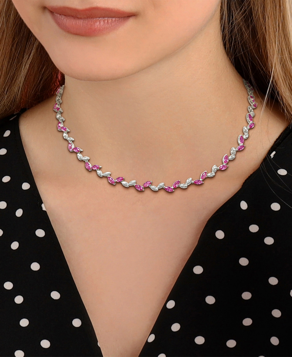 Macy's Lab-created Pink Sapphire & Polished Marquise 17" Collar Necklace (20 Ct. T.w.) In Silver