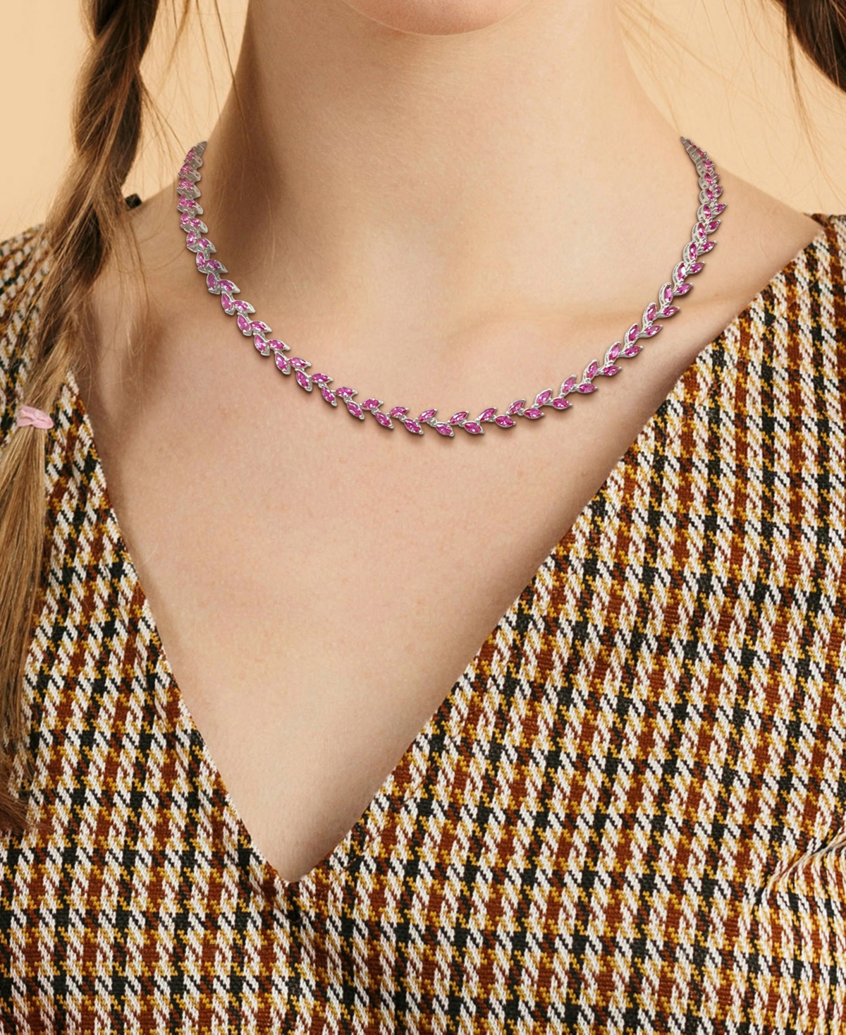 Macy's Lab-created Pink Sapphire Marquise Vine 17" Collar Necklace (29 Ct. T.w.) In Silver