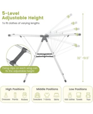 2-Layer Folding Clothes Drying Rack with 5-Level Adjustable Height