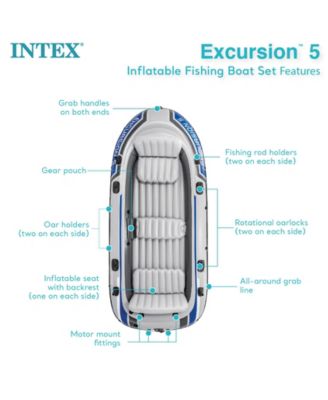 Excursion 5 Person Inflatable Boat, Water Fishing River Raft Set w/Oars