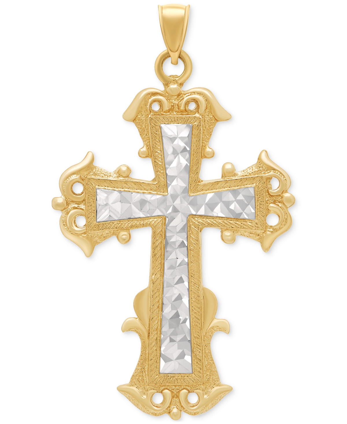Men's Two-Tone Textured Inlay Fancy Cross Pendant in 14k Gold - Gold