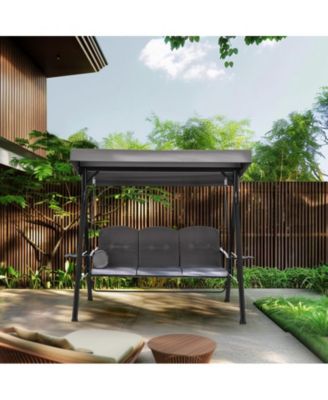 Outdoor Metal Patio Swing with Canopy and Cushions