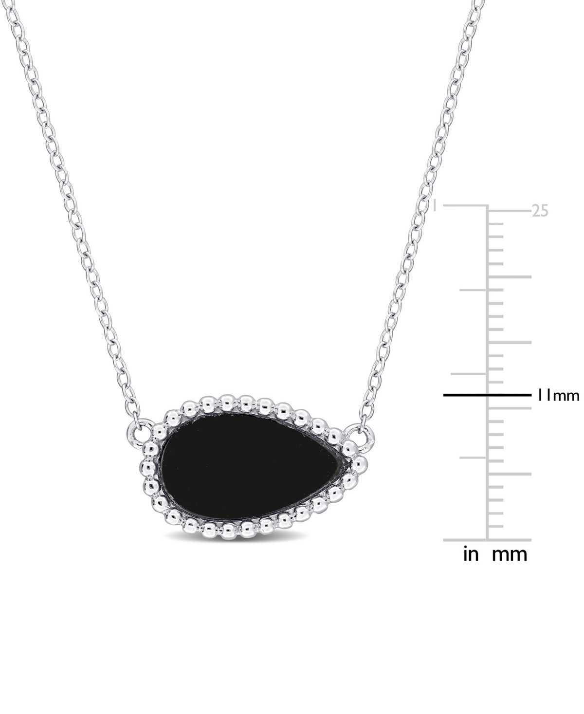 Macy's Black Agate Pear Bead Frame 17" Pendant Necklace In Sterling Silver (also In White Agate, Malachite, In Black Agate
