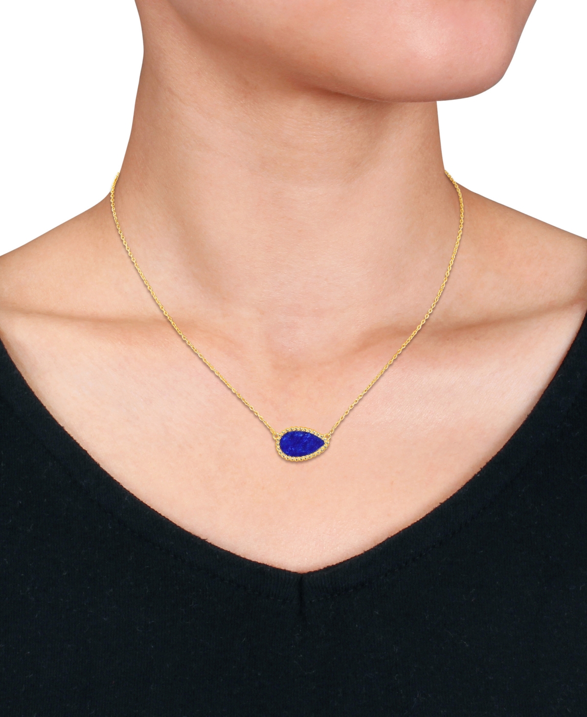 Macy's Black Agate Pear Bead Frame 17" Pendant Necklace In Sterling Silver (also In White Agate, Malachite, In Lapis