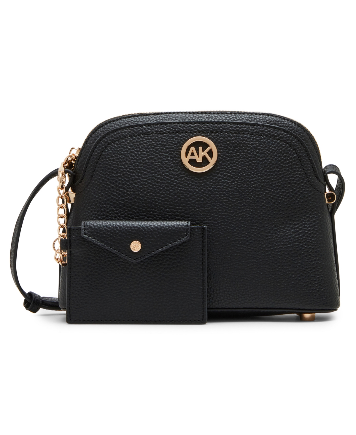 Anne Klein Dome Zip Top Detachable Card Case Crossbody Bag In Black