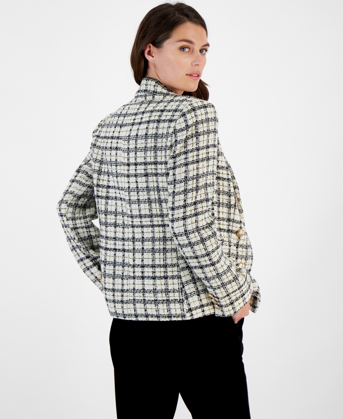 Tahari Asl Women's Faux Double-Breasted Tweed Blazer -bl