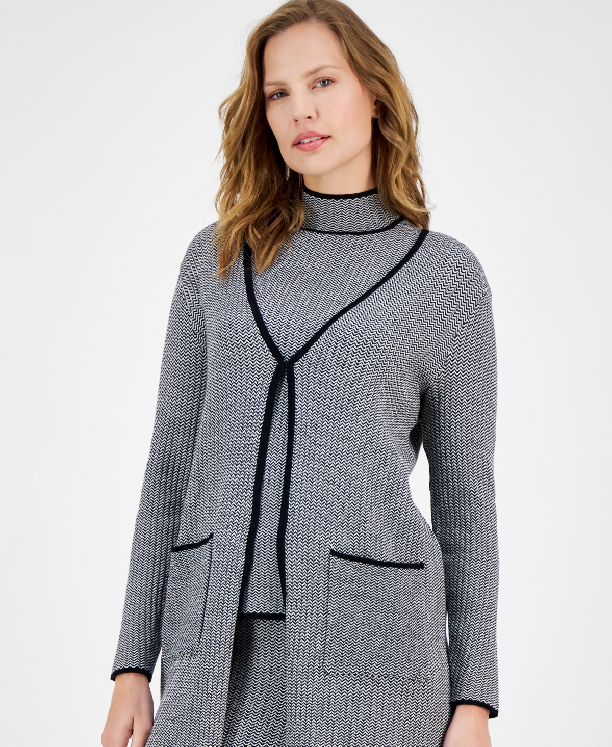 Anne Klein Women's Oversized Patch-Pocket Long Cardigan -white